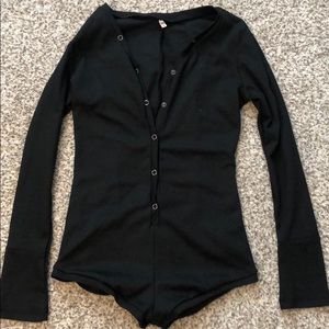 Black lounge button down bodysuit